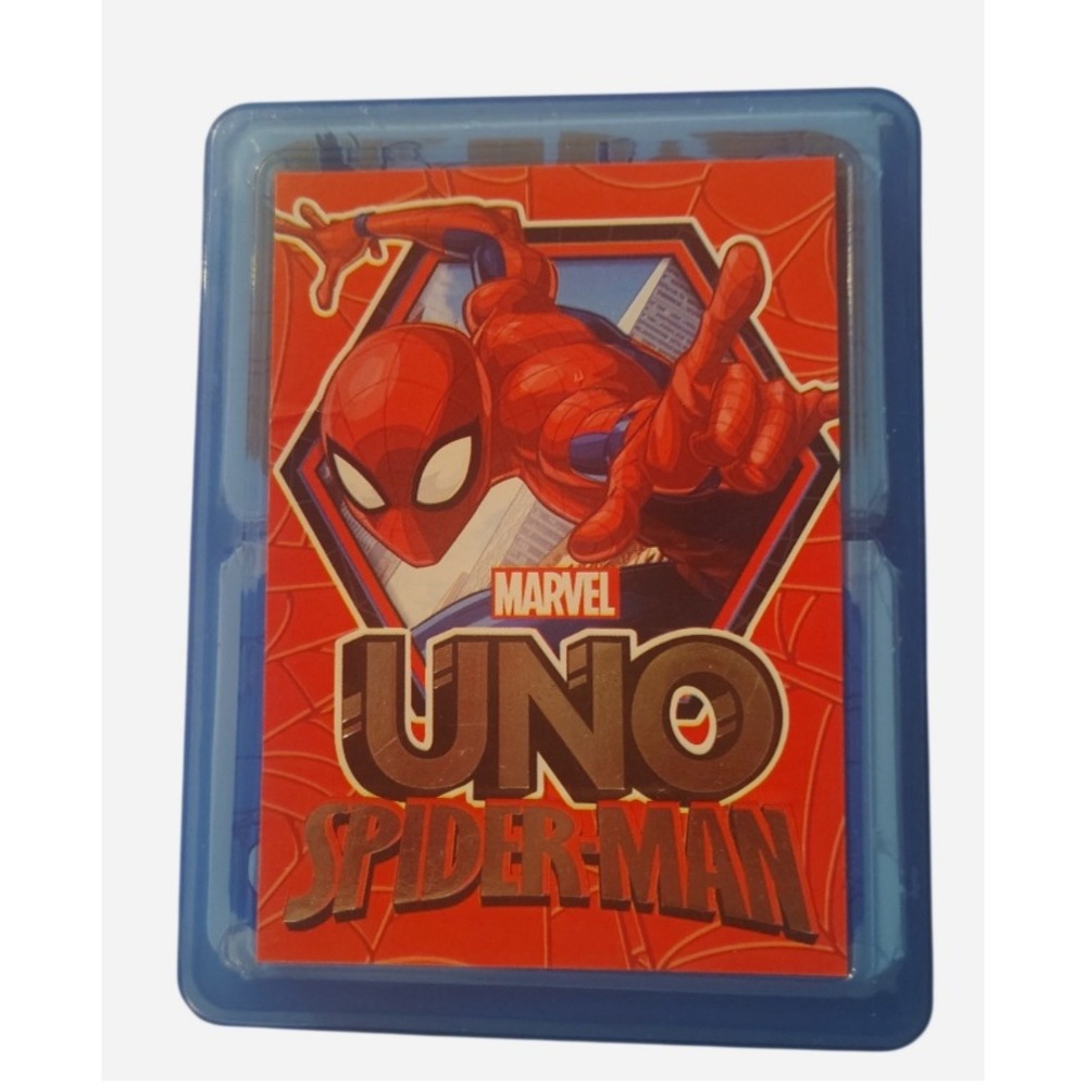 Marvel Spider-Man UNO Card Game with Blue Travel Storage Case Peter Parker Deck